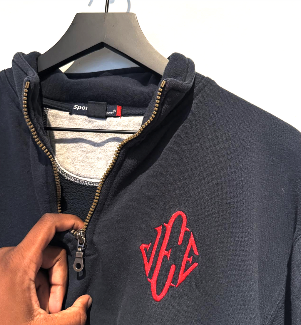Custom Embroidered Jeffrey Epstein Port Authority Quarter Zip Navy Blue Jacket